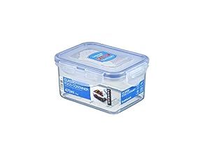 LocknLock Classic Short Rectangular Container, 470 Ml Capacity, | Patented Four-Hinge Locking System | Silicone Seal | 100% Airtight | Leak-Proof | Keeps Food Fresh | Heat & Stain Resistant - Clear