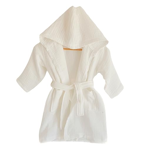Image of D&D Collection Kids Muslin Bathrobe Poncho, Organic Turkish Cotton Hooded Bath Towel, Premium Soft Muslin, for Girls Boys