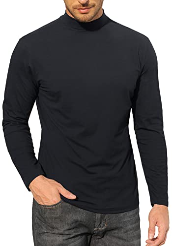 Mens Half Turtleneck Shirt Long Sleeve Pullover Basic Designed Undershirt Polo Neck Stretch Slim Fit Sweaters Black XXL
