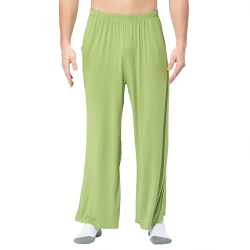 GENEMEN Mens Cotton Yoga Pants Wide Legs Trousers Lounging Bodybuilding Casual Pants Joggers Sweatpants (Avocado Green, 6XL)