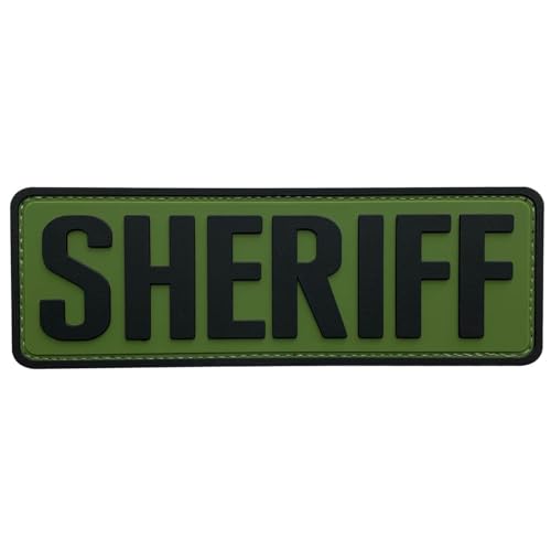 uuKen Big PVC Rubber Sheriff Patch 2x6 inches OD Green with Hook Back for Tactical Morale Vest Police Officer Law Enforcement or Combat Plate Carrier
