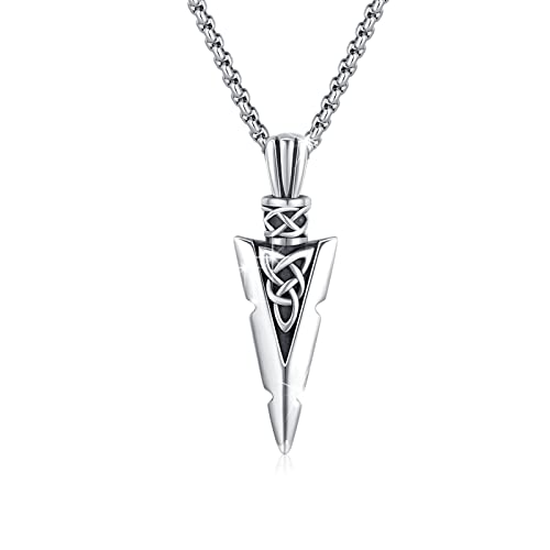 MEDWISE Arrow Necklace 925 Sterling Silver Celtic Necklace Arrow Men Necklaces Celtic Jewellery for Men Son Women Teenager Boyfriend Celtic Valentines Gifts