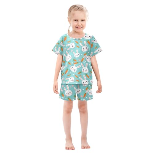 ALAZA Cute Rabbit Carrot Easter Pajamas Set Short Sleeve Cotton Sleepwear Summer Pjs 2 Piece 5-14Y3