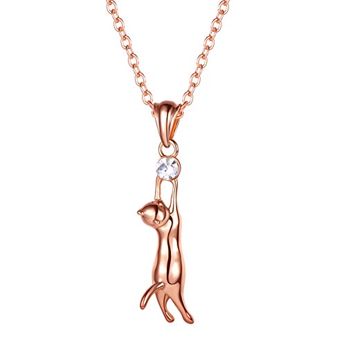 Preisvergleich Produktbild U7 Anhänger Halskette Spielen Katz Kätzchen Kettenanhänger mit 55cm Rolokette Rosegold Plattiert Zirkonia Damen Mädchen Geschenk, Rosegold-Ton