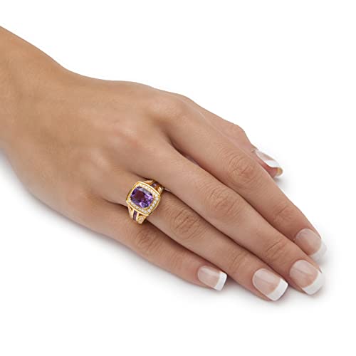 PalmBeach Yellow Gold-plated Sterling Silver Emerald Cut Genuine Purple Amethyst and Cubic Zirconia Ring Sizes 6-10 Size 9