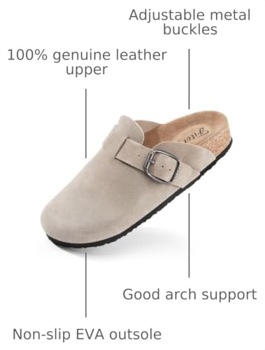 Image of FITORY Womens Clogs Slip-on Potato Shoes Leather Mules Suede Cork Footbed