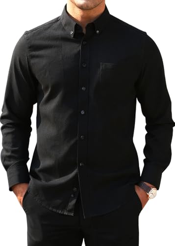 Men's Classic Oxford Shirt Solid Long Sleeve Button Down Casual Woven Shirts with Pocket