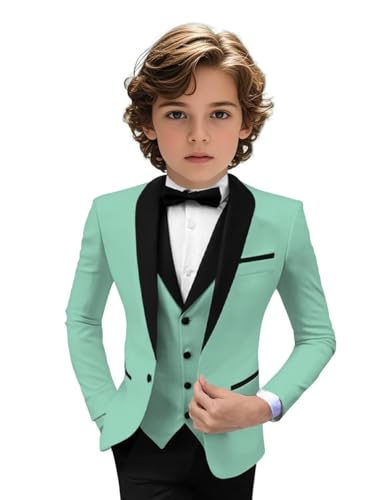 Image of Tuxedo Suits for Boys 3 Pieces Slim Fit Boys Formal Suit Dresswear Ring Bearer Outfit Blazer Vest Pants for Wedding Grooms