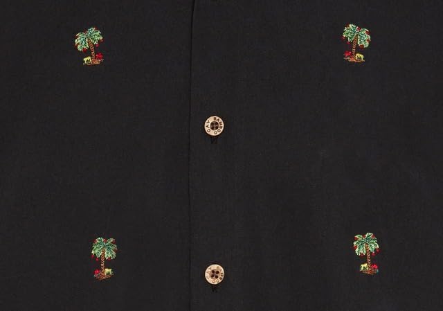 Bamboo Cay Christmas Button Down Shirts for Men, Embroidered Shirt with Christmas Trees, Hawian Short Sleeve Shirt for Men