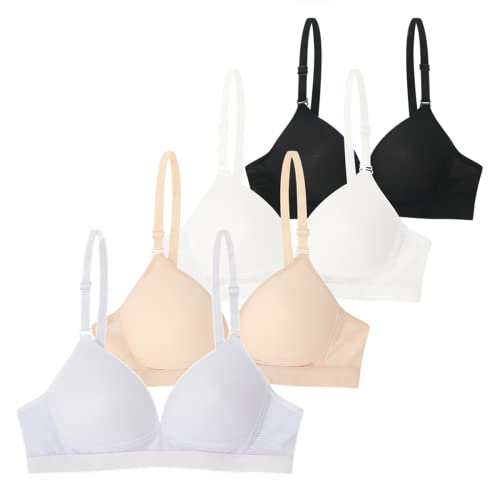 Manjiamei 4 Pack Padded Wireless Soft Everyday Bras For Teens Girls 10-12, 32 #TOP14