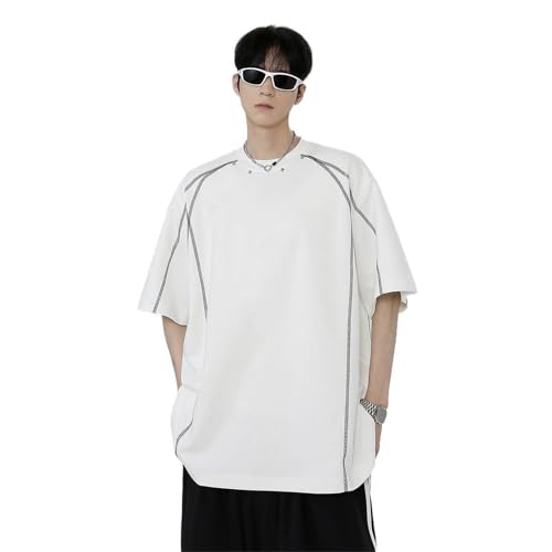 T-shirt homme court à col rond zippé haut d'été léger vêtement casual large