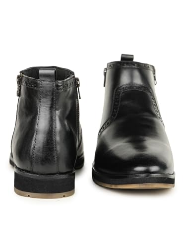 Image of B-5815 Genuine Leather High Ankle Boots For Men In Brogue Style With Zipper, Pointed Toe, Flat Heel & EVA+Unit Sole