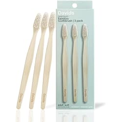Davids Premium Bamboo Soft Bristle Toothbrush - 3 Pack | BPA Free, Eco-Friendly, Sustainable High Performance Bristles to Improve Oral Health Naturally | 100% Natural Bamboo Handle | Made in Germany