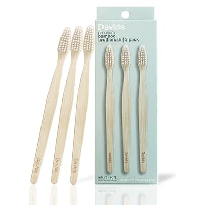 Davids Premium Bamboo Soft Bristle Toothbrush - 3 Pack | BPA Free, Eco-Friendly, Sustainable High Performance Bristles to Improve Oral Health Naturally | 100% Natural Bamboo Handle | Made in Germany