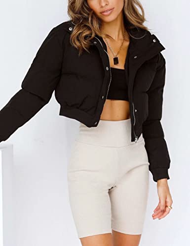 Lianlive Cropped Puffer Jacket Womens Zip Up Black Crop Puffy Winter Coats2
