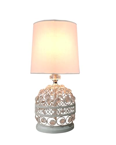 Image of Homesake Modern Small Crystal Table Lamp, Contemporary Bedroom Bedside Nightstand Lamp, Morden Minimalist, Desk Globe Lamp for Living Room Girls Kids Room, Fabric Shade (White)