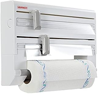 Leifheit Parat Kitchen Roll Dispenser, Wall-Mounted Film, Foil and Paper Holder, Easy-Install Cling Film Dispenser and Cutter, White, 38 x 26 x 7 cm