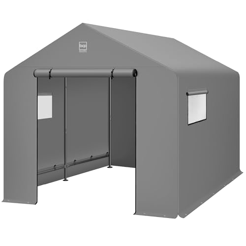 Best Choice Products 10x8ft Outdoor Storage Shed, Carport, Canopy Shelter, Dual Doors & Windows, Metal Frame, Weather-Resistant, Perfect for Storing Motorcycle, Bike, Garden Tools – Gray
