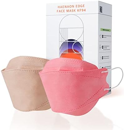 Haenaon Edge KF94 Face Mask, 4 Layers Disposable Color Face Mask Made in Korea (Multi-Color) [50 Pack individually Wrapped] (Coral(25), Beige(25))