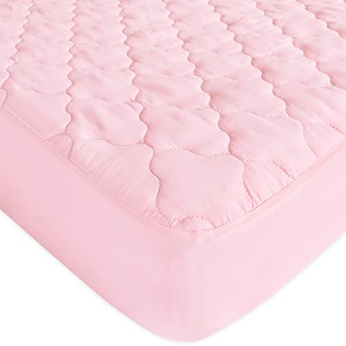 Image of Mini Crib Mattress Protector 38 inchx24 inch Mini Crib Sheets Fitted Waterproof | Quilted Mattress Pad Cover Improved Thickness Machine Washable Noiseless Pink Fit for mini Crib Mattress up to 5 inch