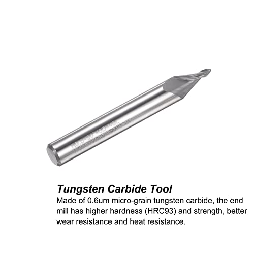 Image of uxcell Tapered Ball Nose End Mill, Uncoated Solid Carbide 2 Flute Spiral Milling Cutter, 0.5mm Radius, 1mm Diameter, 6mm Shank, 45mm Length, 30 Degree Angle