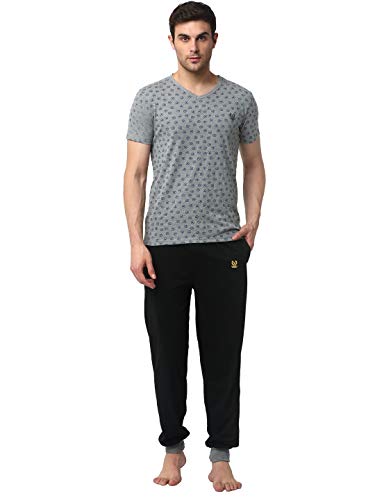 Image of Mack Jonney Men Cotton Blend Relaxed Night Suit Co-Ord Set with V-Neck Half Sleeve T-Shirt and Track Pant-Vj-Mns-Ttp-Group16