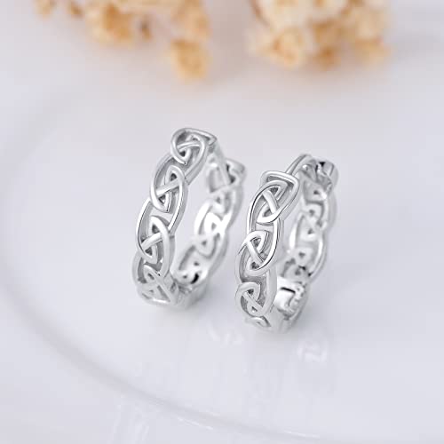Celtic Huggie Hoop Earrings 925 Sterling Silver Irish Knot Hoop Earrings Good Luck Jewelry Gift for Women Men2