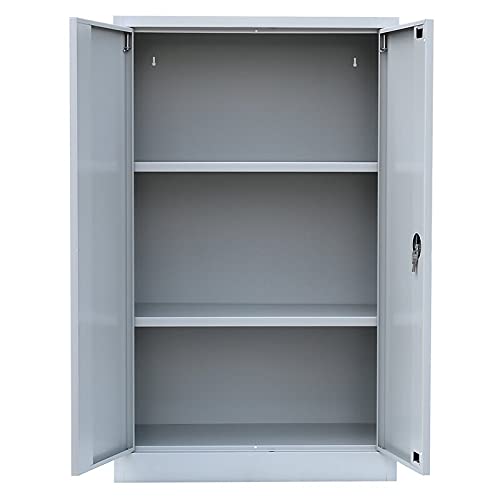 Flügeltürenschrank komplett montiert Metallschrank abschließbar grau 120x80x38cm 2 Fachböden Lagerschrank Aktenschrank Werkstattschrank 530290