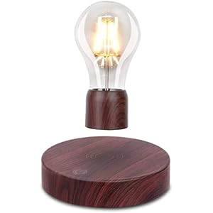 Drijvende gloeilamp, zwevende draadloze LED-lamp Bureaulamp Magnetische levitatie Rotatie gloeilampen (Ronde Bruine…