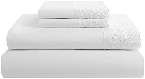 Emma Cotton Percale Embroidered Lace Sheet Set White King