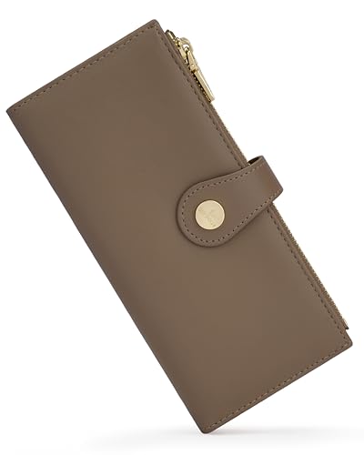 Image of Gray Women's Slim Wallet,Thin RFID Card Holder with Zipper Pocket | 12 Slot Wallet Organizer, Large Capacity, Vegan Leather, Coin Purse, Cash Compartment, Travel Wallet, Women Gift