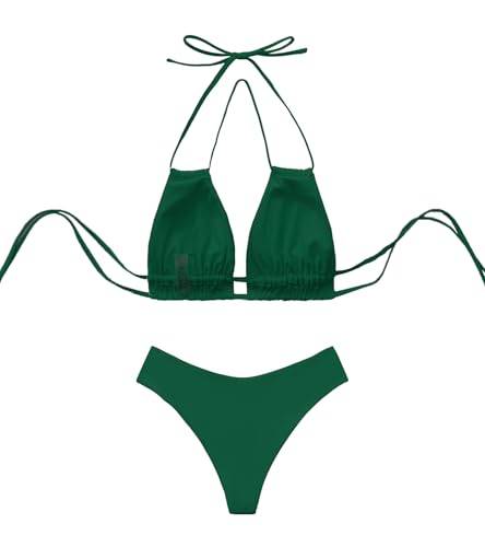 Image of Meetall Cheeky High Cut Triangle Bikini Sets for Women Cute Halter Top Swimsuits 2 Piece