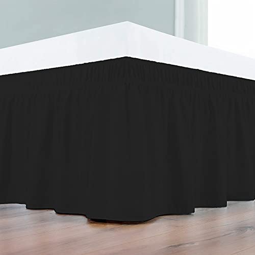 Image of Wrap Around Dust Ruffled Bed Skirt 18 inch Inch Tailored Drop Fade Resistant Brushed Microfiber Bed Skirt - Single Bed | Black