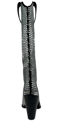 ARIDER GIRL Straddle Women's Crystal Rhinestone Embellished Knee High Leather Stacked Heel Pointed Toe Western Fashion Boots3