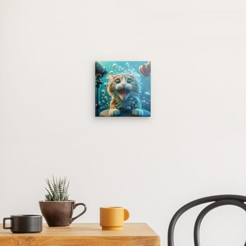 Lienzo de gato surrealista en el agua Wedecored, arte decorativo de 20x20
