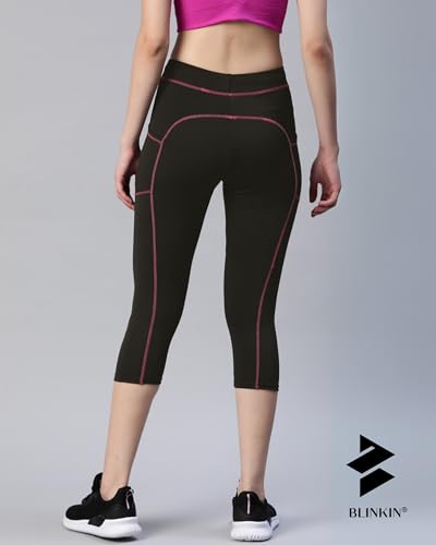 BLINKIN Women's Skinny Fit Mid Rise 3/4Th Gym Pants Workout, Capri With Side Pockets - Ultimate Active Wear Capris Tights Workout|Yoga Pants (015)