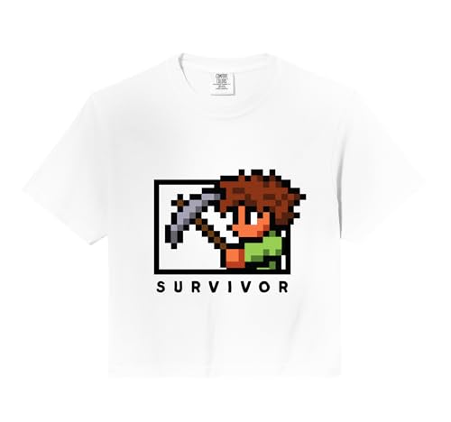 Terraria 8-Bit Pixel Survivor Miner Gamer Pickaxe PAPL1100 Comfort Colors Crop Top