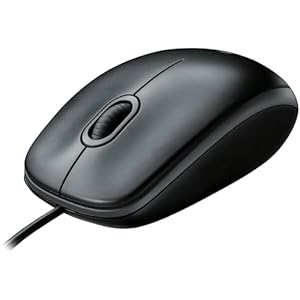 Logitech B100 Maus mit Kabel, USB-Anschluss, 800 DPI Optischer Sensor, 3 Tasten, Für Links- und Rechtshänder, PC/Mac – Schwarz