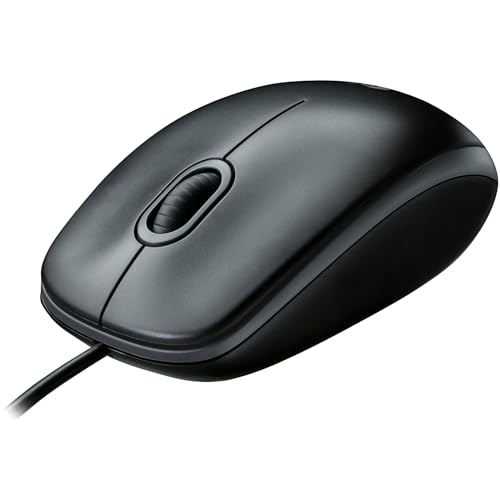 Logitech B100 Maus mit Kabel, USB-Anschluss, 800 DPI Optischer Sensor, 3 Tasten, Für Links- und Rechtshänder, PC/Mac - Schwarz