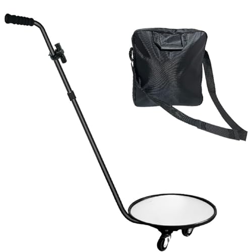 Under Vehicle Inspection Mirror, Magnifying Security Mirror with Telescoping Handle, Angle Adjustment, Convex Search Mirror with Wheels and LED Light for Security Check Under Cars