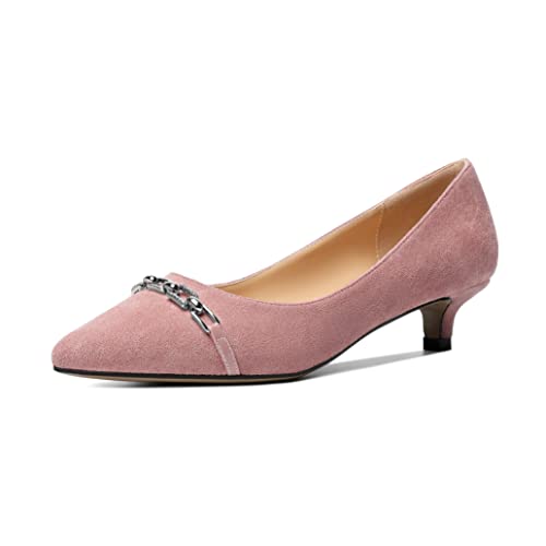 Zamikoo Kitten Heels for Woman, Pointed Toe Low Kitten Heels with Chains, Low Heel Pumps Dressy Kitten Suede Shoes for Fashion,Casual,Office 1.5 Inches