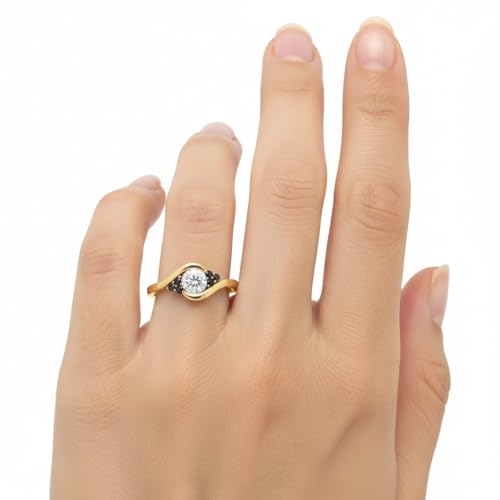 Image of 55Carat 18K Yellow Gold Plated Simulated Diamond Amethyst Round Cut Swirl Cluster Engagement Ring for Women, Wedding Anniversary Promise Fashion Jewelry Gifts, US Size 4-12.