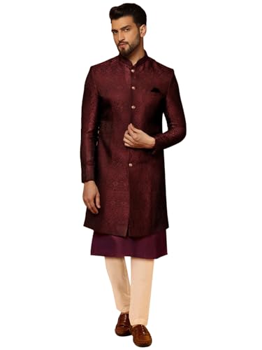 Image of KISAH Men's Silk Blend Kurta Sherwani Trouser Set