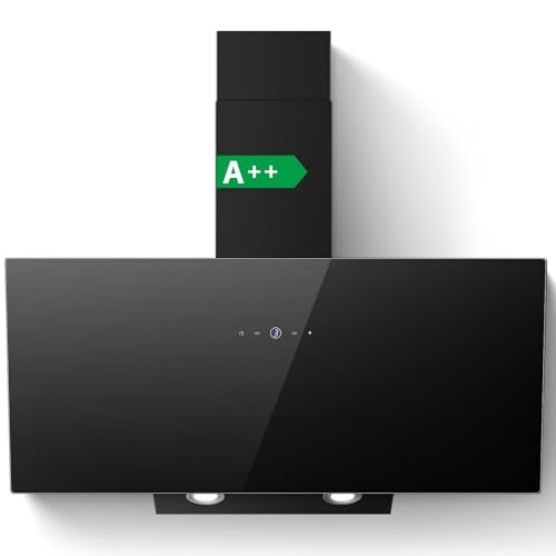SNDOAS Hotte Aspirante 90 cm, A++ Hotte de Cuisine Inclinées Noir, 700 m³/h, 4 Vitesses Hotte en Commande Tactile, Filtre à Charbon Actif,...