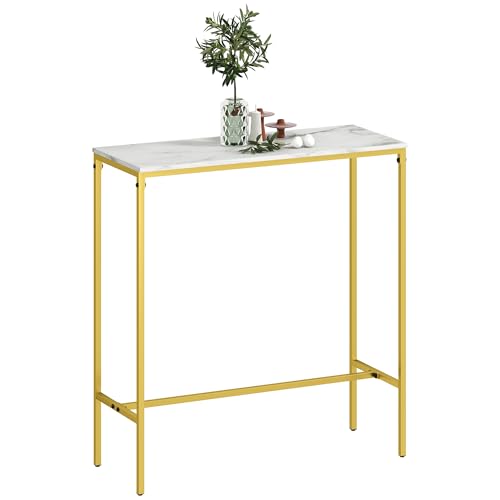 HOMCOM Mesa alta de cocina rectangular con tablero efecto mármol y estructura de acero, para comedor y cocina, 100 x 40 x 107 cm, dorado