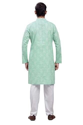 Image of Studio Shringaar Men's Cotton Blend Relaxed Fit Ikat Printed Knee Length Kurta