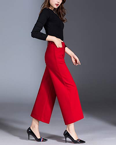 Chowsir Women Casual High Waist Wide Leg Crop Pants with Pockets2