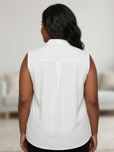 Image of Women Plus Size Sleeveless Button Down Shirt Polyester Formal Office Casual Wear Classic Fit Professional Shirt
