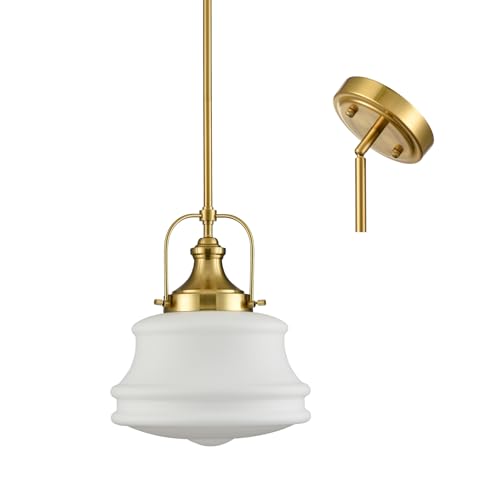 DEYNITE Gold Nautical Pendant Lights Milk White Glass Schoolhouse Hanging Adjustable Ceiling Light...