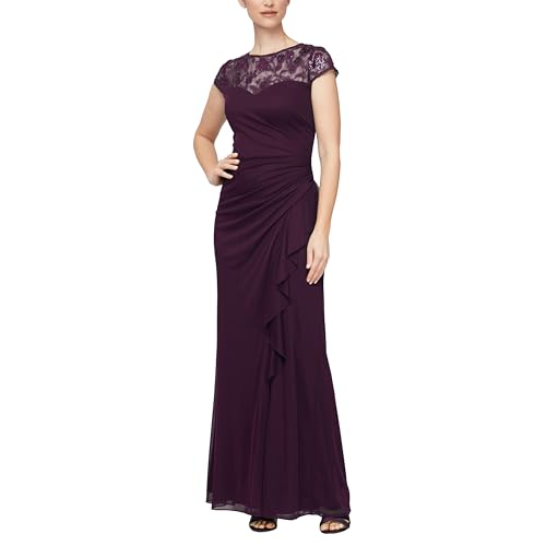Alex Evenings Women's Long Length A-line Sweetheart Neck Gown with Cap Sleeves, Mother of The Bride Dress